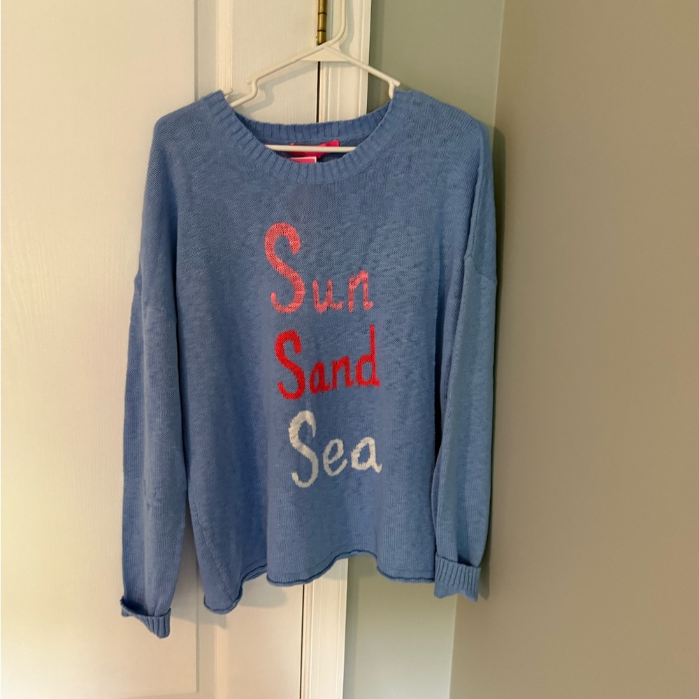 NWT Lilly Pulitzer Blue Sweater with Sun Sand Sea Design